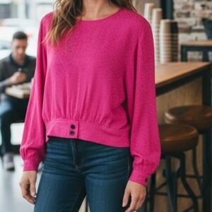 Valentino Miss V Vintage Magenta Silk Blouse Polka Dot Jacqaurd Weave Size 6